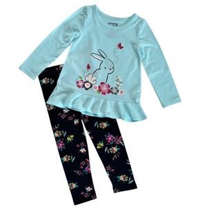 Jumping Beans Girl 24M Peplum Bunny Top & Jessica Simpson 2T Floral Leggings Set